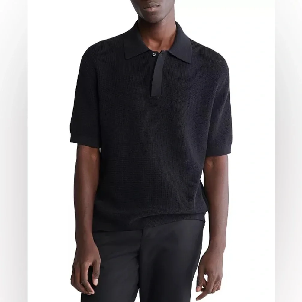 Calvin Klein Men's Waffle-Knit Polo Shirt - Picture 1 of 7